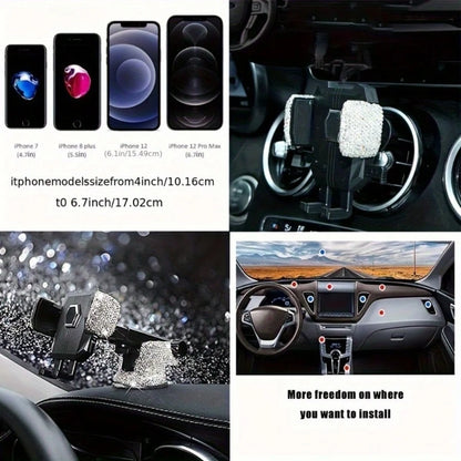 Shiny Crystal Diamond Car Phone Holder, Retractable Universal Model, Firm Grip Without Damaging Phone, More Convenient For Driving Navigation
