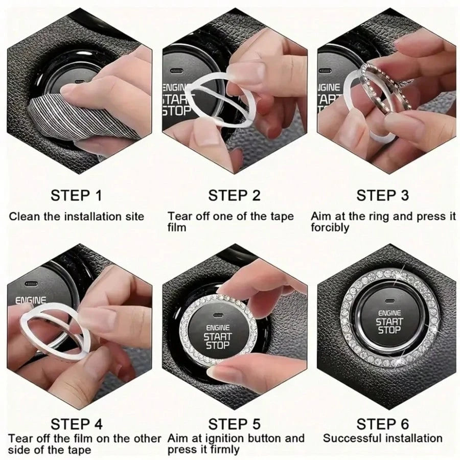 Shiny Crystal Rhinestone Engine Start Ring Sticker, Decorative Button Cover/Sticker, Key Ignition Knob Shiny Ring, Glossy Car Interior Accessory