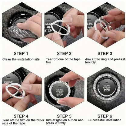Shiny Crystal Rhinestone Engine Start Ring Sticker, Decorative Button Cover/Sticker, Key Ignition Knob Shiny Ring, Glossy Car Interior Accessory