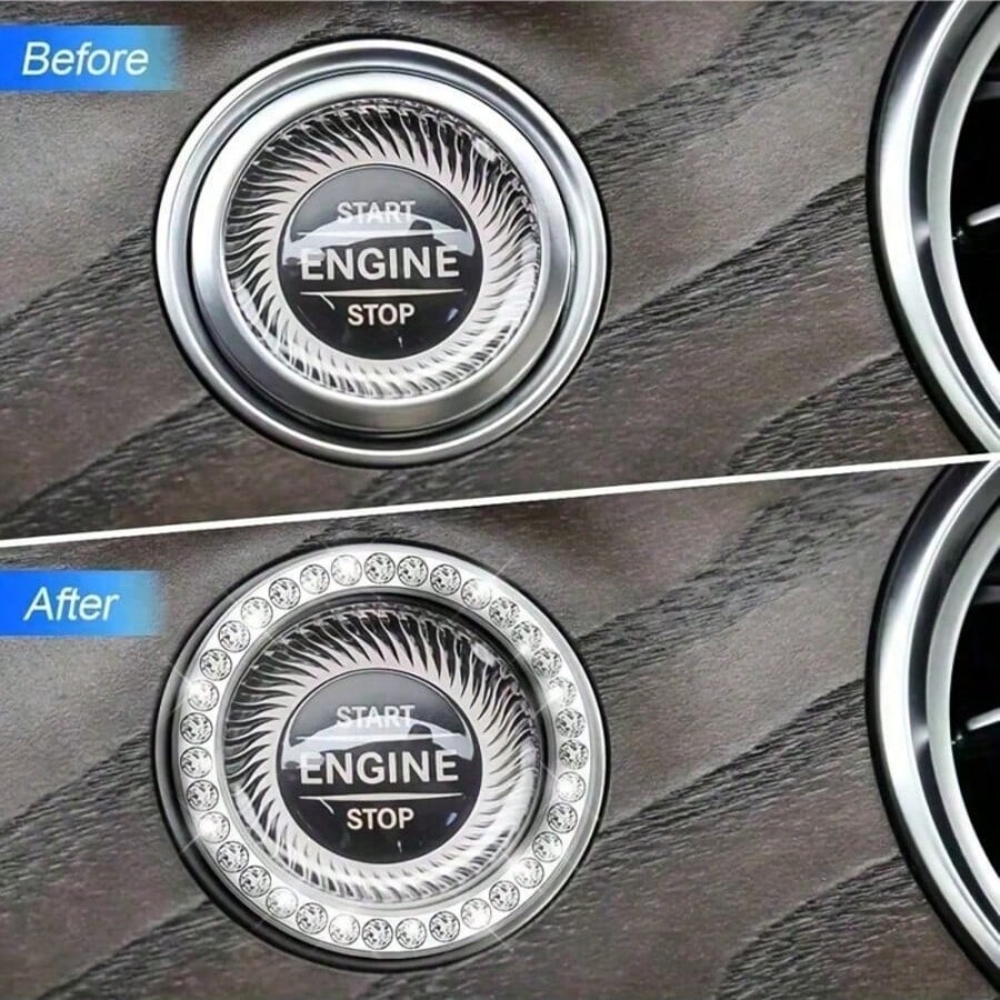 Shiny Crystal Rhinestone Engine Start Ring Sticker, Decorative Button Cover/Sticker, Key Ignition Knob Shiny Ring, Glossy Car Interior Accessory