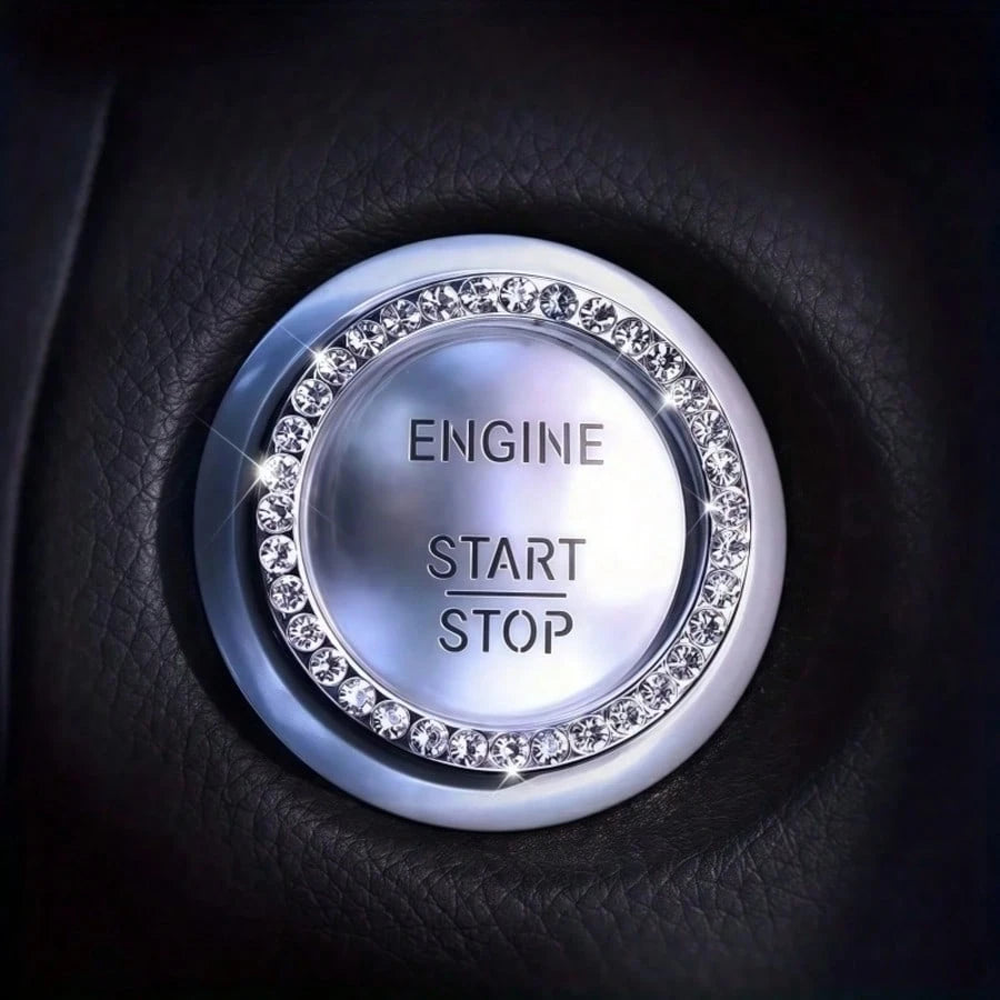 Shiny Crystal Rhinestone Engine Start Ring Sticker, Decorative Button Cover/Sticker, Key Ignition Knob Shiny Ring, Glossy Car Interior Accessory