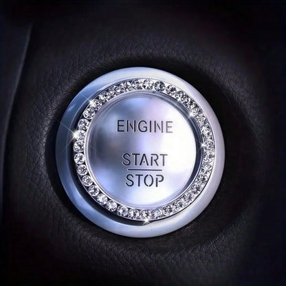 Shiny Crystal Rhinestone Engine Start Ring Sticker, Decorative Button Cover/Sticker, Key Ignition Knob Shiny Ring, Glossy Car Interior Accessory