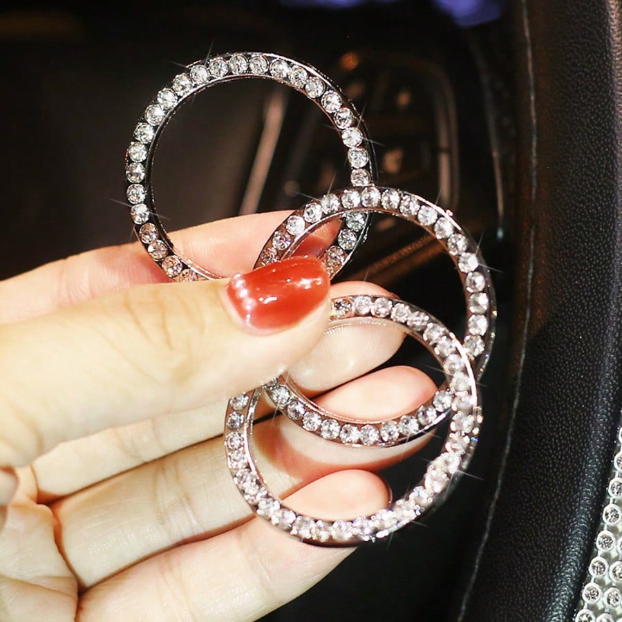 Shiny Crystal Rhinestone Engine Start Ring Sticker, Decorative Button Cover/Sticker, Key Ignition Knob Shiny Ring, Glossy Car Interior Accessory