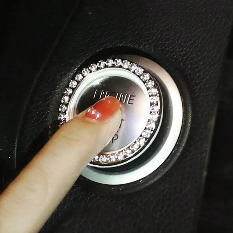 Shiny Crystal Rhinestone Engine Start Ring Sticker, Decorative Button Cover/Sticker, Key Ignition Knob Shiny Ring, Glossy Car Interior Accessory