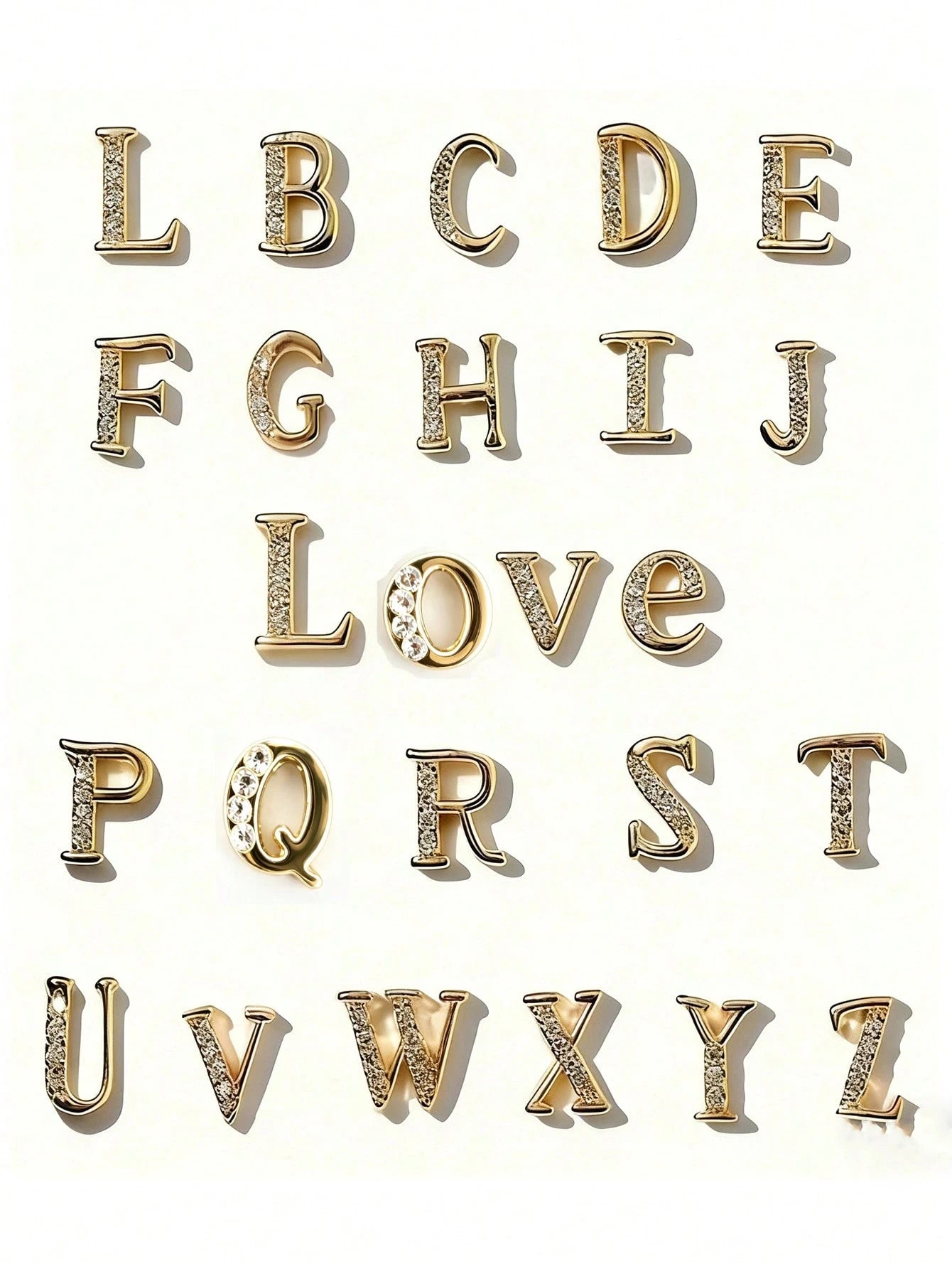 Shiny Gold & Silver A-Z Rhinestone Letter Nail Art Charms, Personalized Initial Nail Gems, Suitable For DIY Nail Art