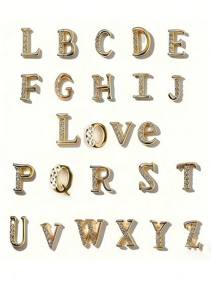 Shiny Gold & Silver A-Z Rhinestone Letter Nail Art Charms, Personalized Initial Nail Gems, Suitable For DIY Nail Art