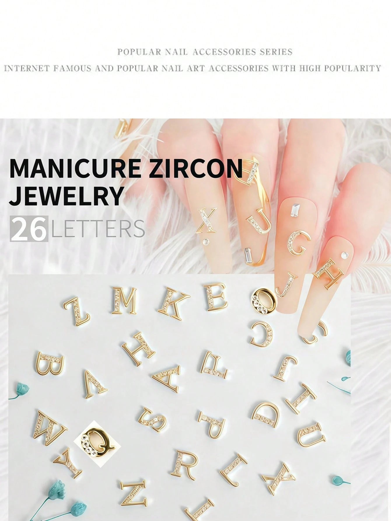 Shiny Gold & Silver A-Z Rhinestone Letter Nail Art Charms, Personalized Initial Nail Gems, Suitable For DIY Nail Art