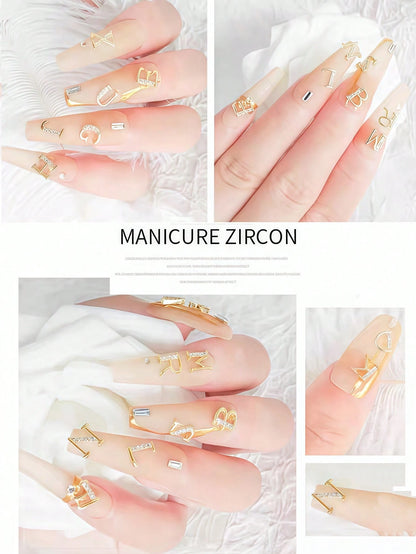 Shiny Gold & Silver A-Z Rhinestone Letter Nail Art Charms, Personalized Initial Nail Gems, Suitable For DIY Nail Art