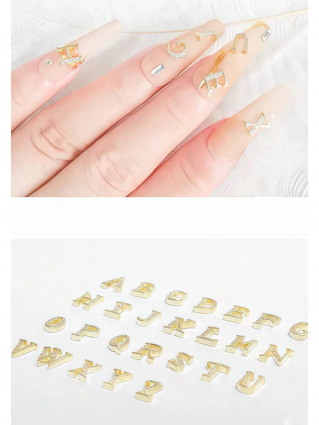 Shiny Gold & Silver A-Z Rhinestone Letter Nail Art Charms, Personalized Initial Nail Gems, Suitable For DIY Nail Art