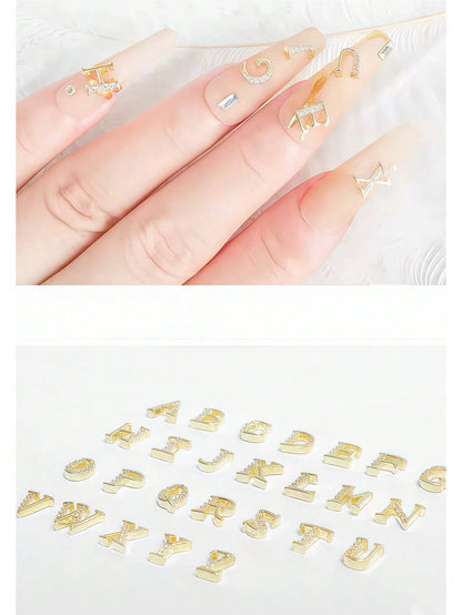 Shiny Gold & Silver A-Z Rhinestone Letter Nail Art Charms, Personalized Initial Nail Gems, Suitable For DIY Nail Art