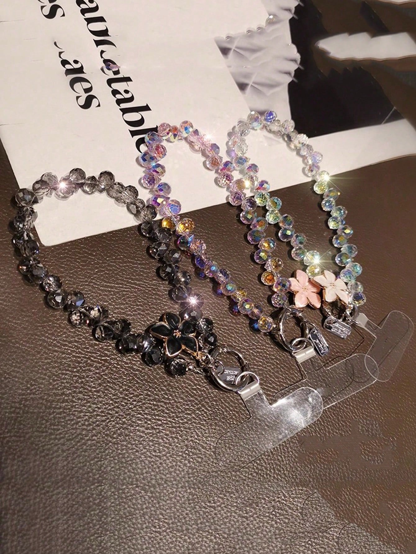 Shockproof Crystal Beaded 1pc Shiny Flower Pendant Phone Chain, Unique High-End Case Charm, Beaded Bracelet Short Strap, Suitable For Outdoor Travel, Birthday Gift, Phone Decoration, Anti-Lost Phone L
