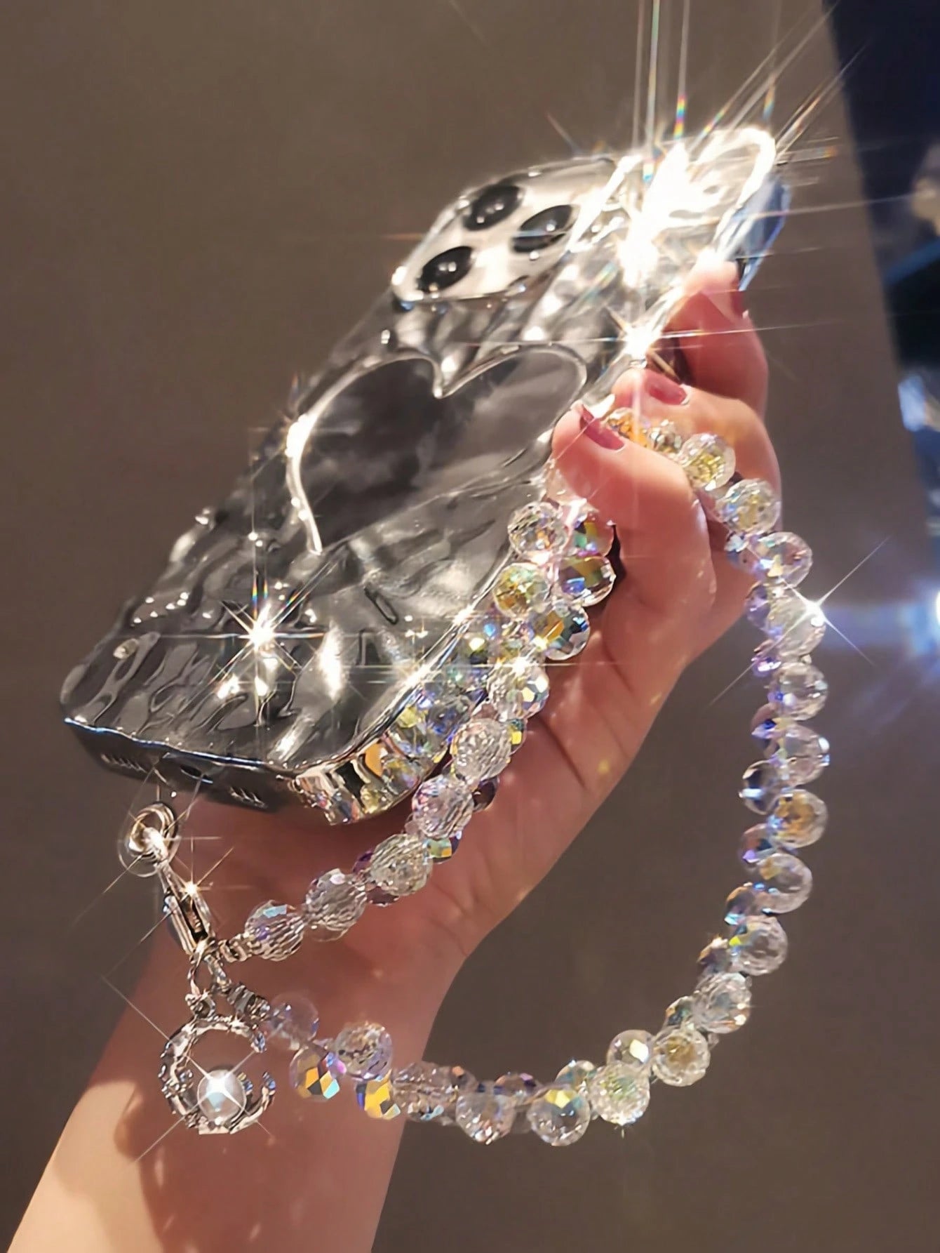 Shockproof Crystal Beaded 1pc Shiny Flower Pendant Phone Chain, Unique High-End Case Charm, Beaded Bracelet Short Strap, Suitable For Outdoor Travel, Birthday Gift, Phone Decoration, Anti-Lost Phone L