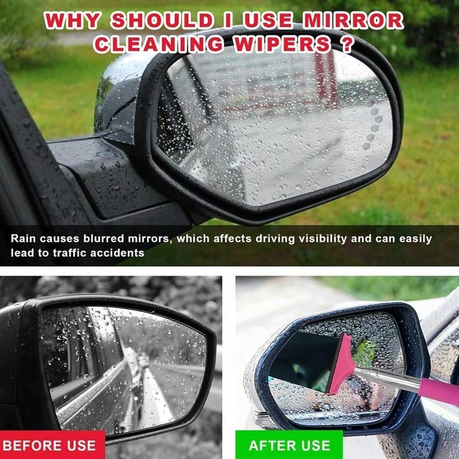Side Mirror Squeegee, Car Rearview Mirror Wiper, Telescopic Long Pole Water Stain Cleaner, Portable Interior And Exterior Car Cleaning Tool, Rain And Fog Weather Car Accessory, Portable Car Window Cle