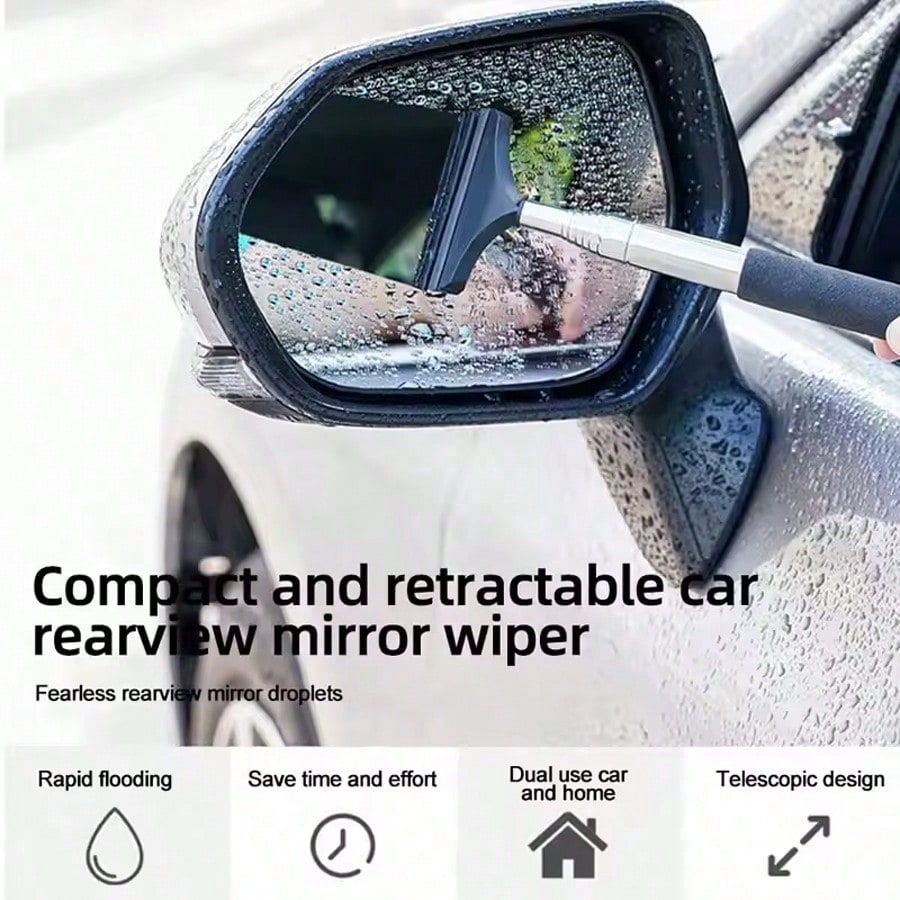 Side Mirror Squeegee, Car Rearview Mirror Wiper, Telescopic Long Pole Water Stain Cleaner, Portable Interior And Exterior Car Cleaning Tool, Rain And Fog Weather Car Accessory, Portable Car Window Cle