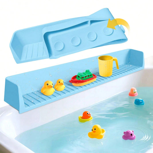 Silicone Bathtub Splash Guard, Bath Toy Organizer With 11 Strong Suction Cups, Foldable For Easy Storage, Prevents Water From Splashing Out. Fun Bath Time For Toddlers And Babies, Available In Three C