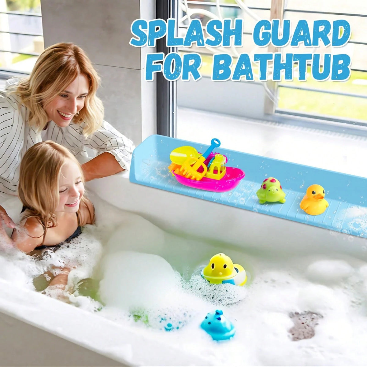 Silicone Bathtub Splash Guard, Bath Toy Organizer With 11 Strong Suction Cups, Foldable For Easy Storage, Prevents Water From Splashing Out. Fun Bath Time For Toddlers And Babies, Available In Three C