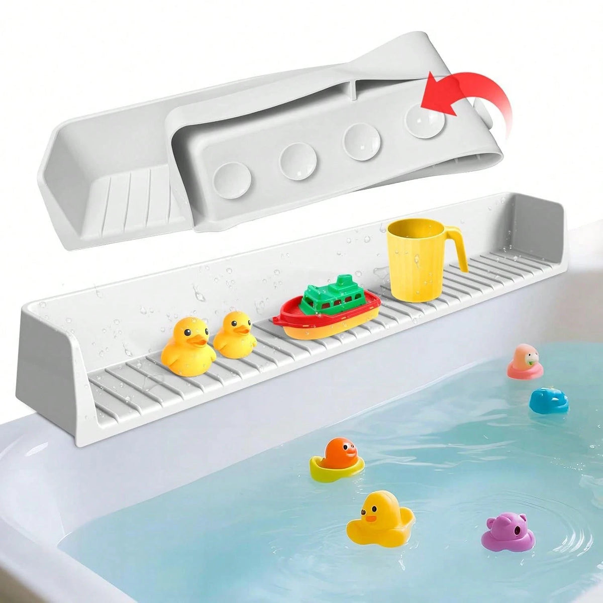 Silicone Bathtub Splash Guard, Bath Toy Organizer With 11 Strong Suction Cups, Foldable For Easy Storage, Prevents Water From Splashing Out. Fun Bath Time For Toddlers And Babies, Available In Three C