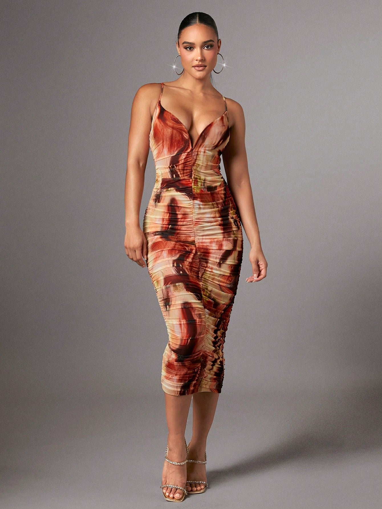 Silquee Allover Print Ruched Slip Dress