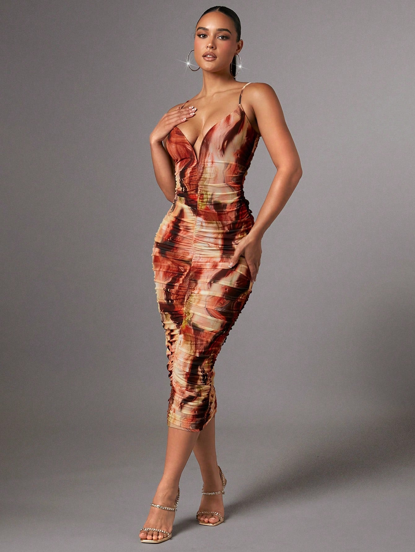 Silquee Allover Print Ruched Slip Dress