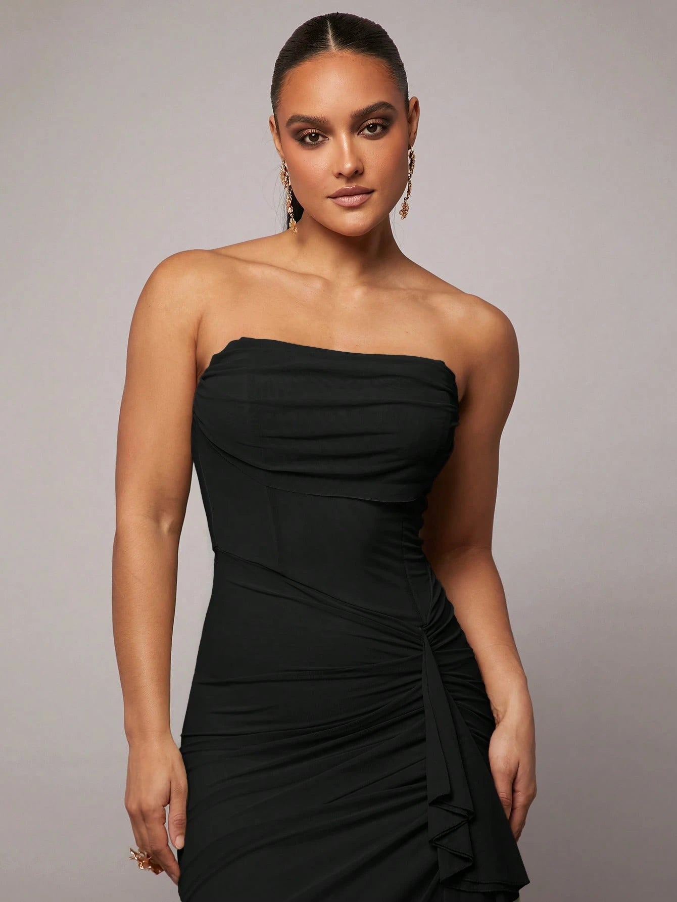 Silquee Plus Women's Black Summer Elegant Dining Holiday Lace Bodycon Dress, Ruched Neckline High Slit Ball Gown,Formal Evening Party & Birthday Dress