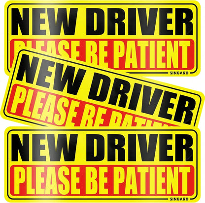 SINGARO New Driver Magnet For Car, Please Be Patient New Driver, 3Pcs Magnetic Reflective Novice Rookie Drivers Safety Warning Bumper Stickers, Removable Car Exterior Accessories