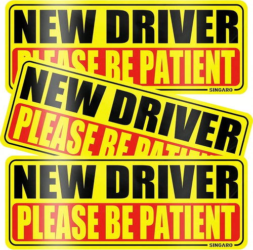 SINGARO New Driver Magnet For Car, Please Be Patient New Driver, 3Pcs Magnetic Reflective Novice Rookie Drivers Safety Warning Bumper Stickers, Removable Car Exterior Accessories