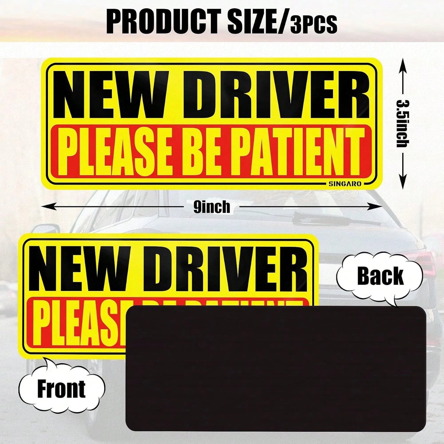 SINGARO New Driver Magnet For Car, Please Be Patient New Driver, 3Pcs Magnetic Reflective Novice Rookie Drivers Safety Warning Bumper Stickers, Removable Car Exterior Accessories
