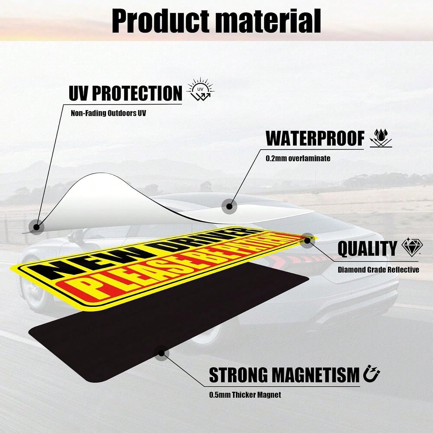 SINGARO New Driver Magnet For Car, Please Be Patient New Driver, 3Pcs Magnetic Reflective Novice Rookie Drivers Safety Warning Bumper Stickers, Removable Car Exterior Accessories