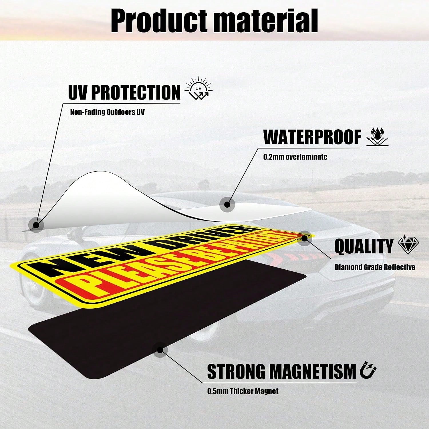SINGARO New Driver Magnet For Car, Please Be Patient New Driver, 3Pcs Magnetic Reflective Novice Rookie Drivers Safety Warning Bumper Stickers, Removable Car Exterior Accessories