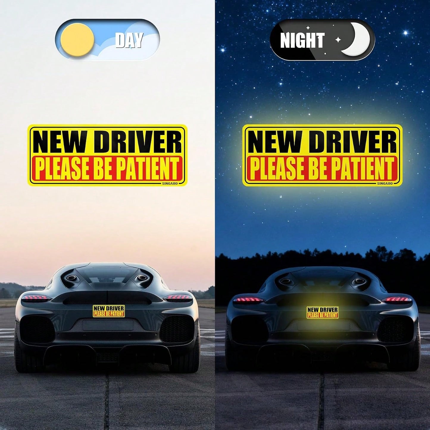 SINGARO New Driver Magnet For Car, Please Be Patient New Driver, 3Pcs Magnetic Reflective Novice Rookie Drivers Safety Warning Bumper Stickers, Removable Car Exterior Accessories