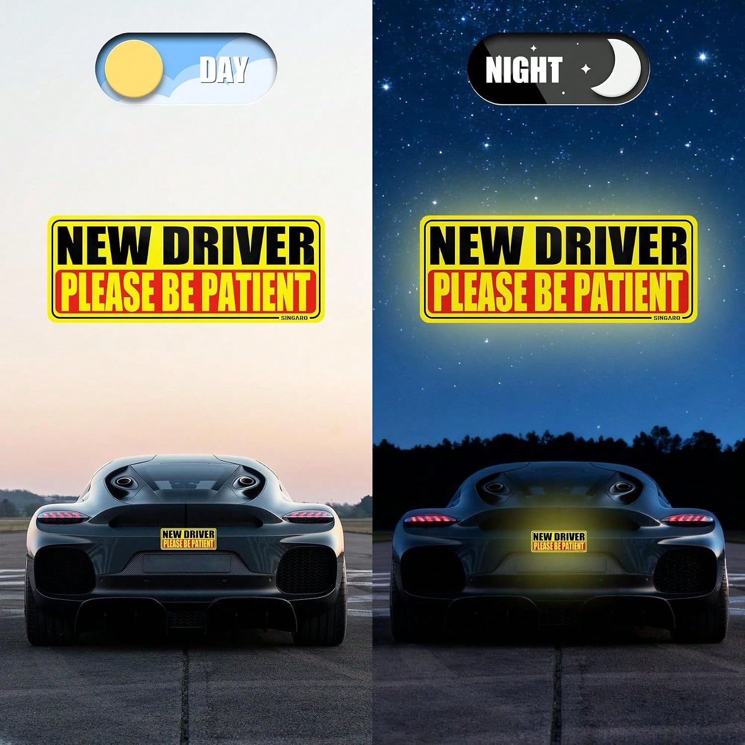 SINGARO New Driver Magnet For Car, Please Be Patient New Driver, 3Pcs Magnetic Reflective Novice Rookie Drivers Safety Warning Bumper Stickers, Removable Car Exterior Accessories