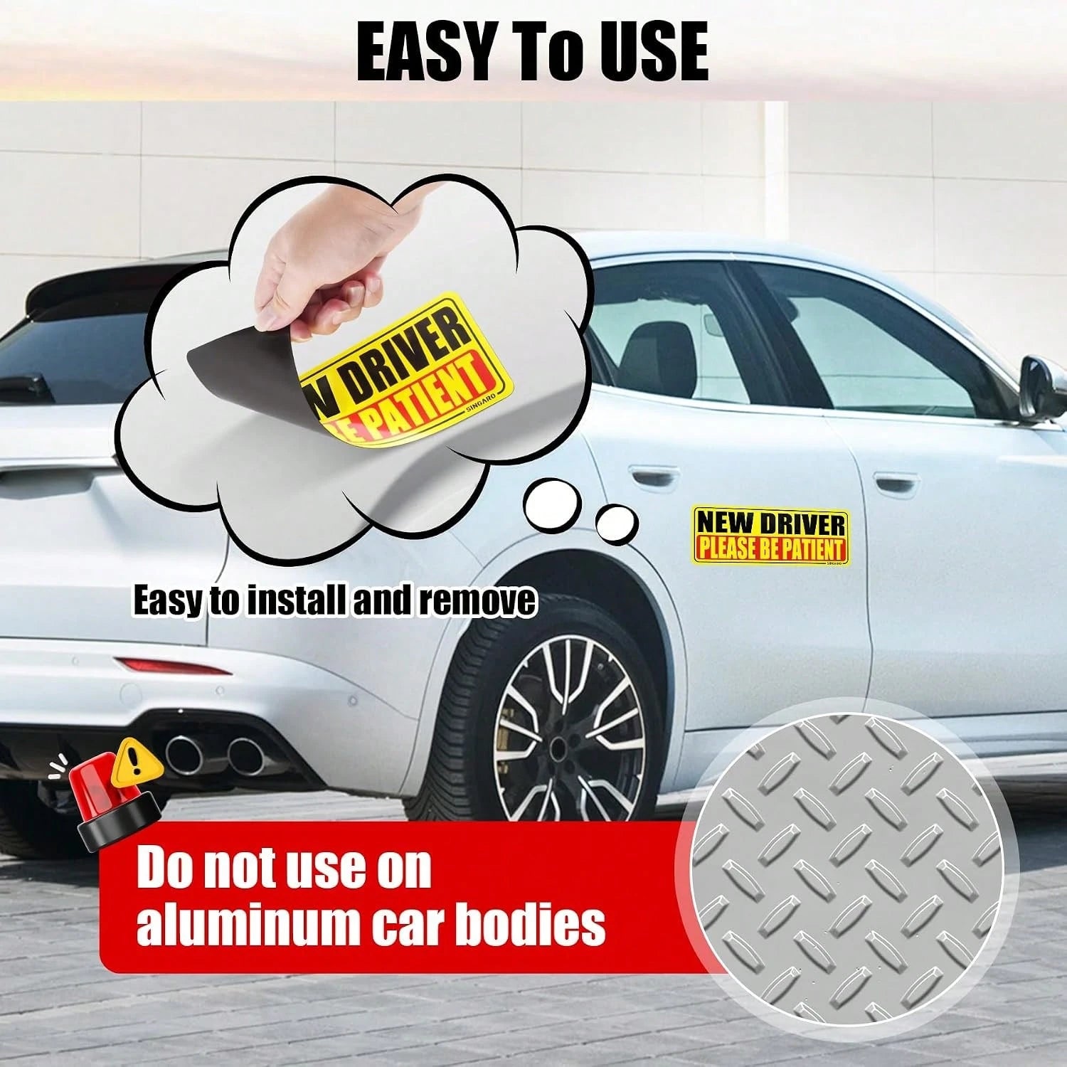 SINGARO New Driver Magnet For Car, Please Be Patient New Driver, 3Pcs Magnetic Reflective Novice Rookie Drivers Safety Warning Bumper Stickers, Removable Car Exterior Accessories
