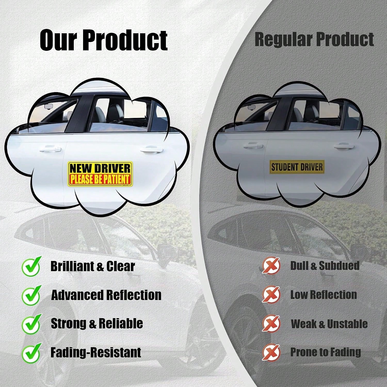 SINGARO New Driver Magnet For Car, Please Be Patient New Driver, 3Pcs Magnetic Reflective Novice Rookie Drivers Safety Warning Bumper Stickers, Removable Car Exterior Accessories
