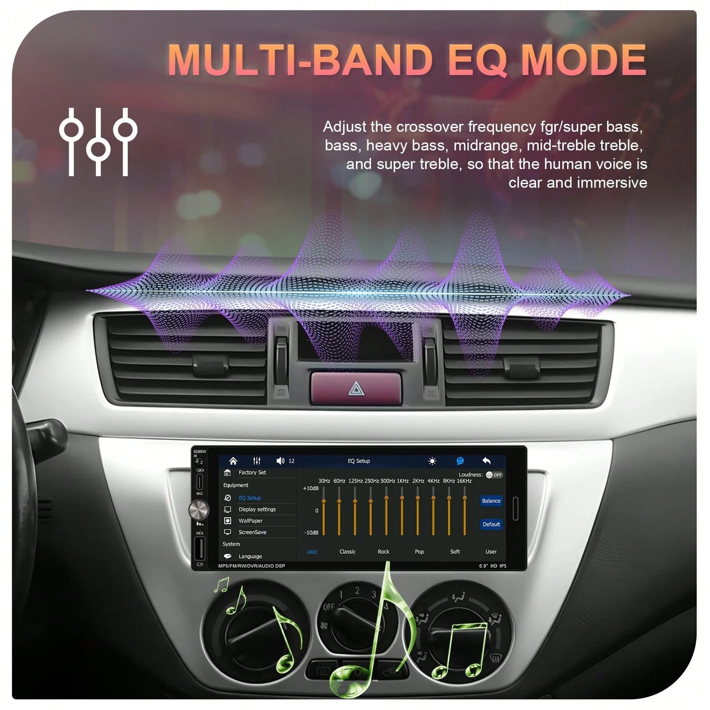 Single Din Car Stereo With Wireless CarPlay Android Auto, 6.9" Car Radio With Touchscreen, 1 Din MP5 Multimedia Player With Mirror Link, Bluetooth, FM, USB, Type-C, EQ, SWC, Backup Camera