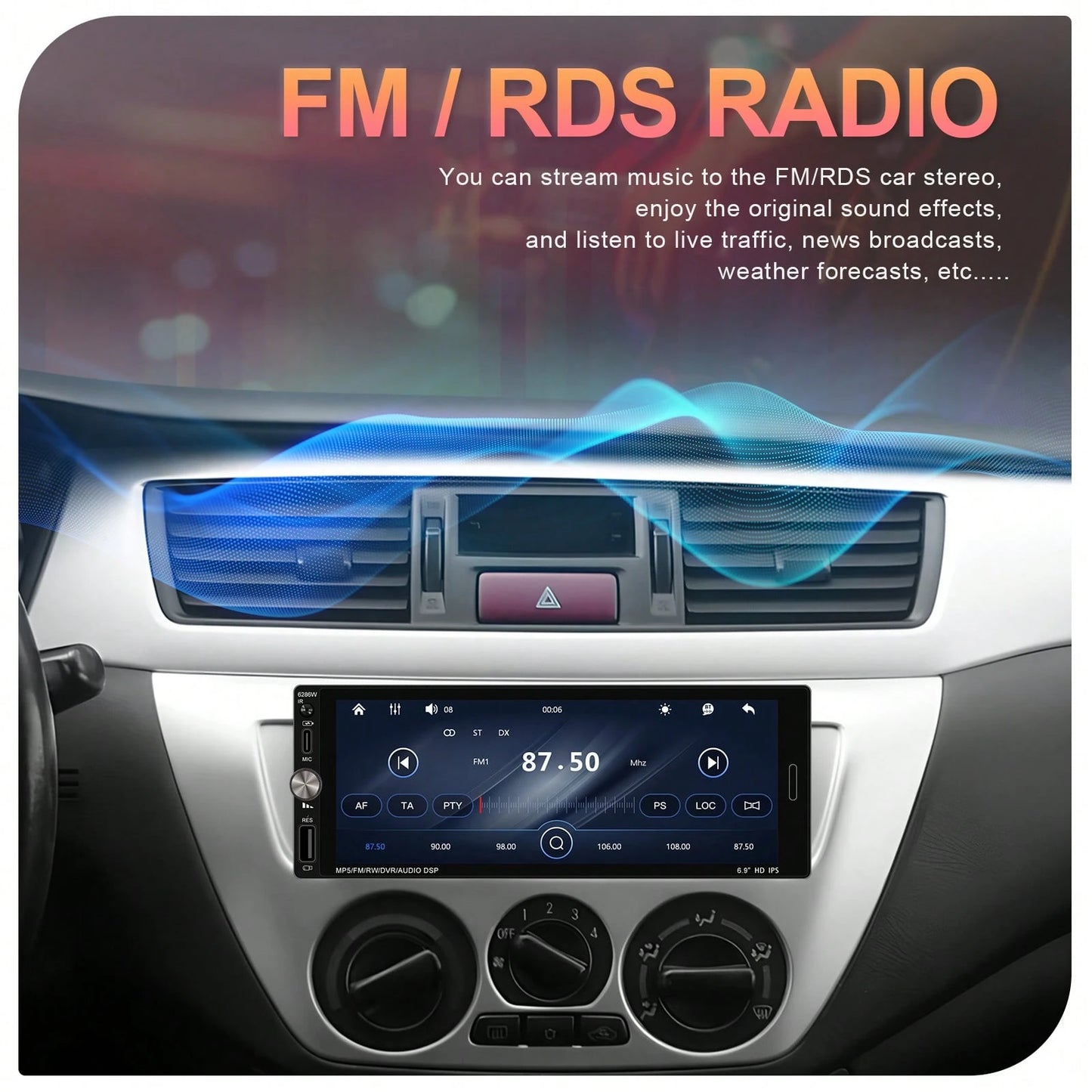Single Din Car Stereo With Wireless CarPlay Android Auto, 6.9" Car Radio With Touchscreen, 1 Din MP5 Multimedia Player With Mirror Link, Bluetooth, FM, USB, Type-C, EQ, SWC, Backup Camera