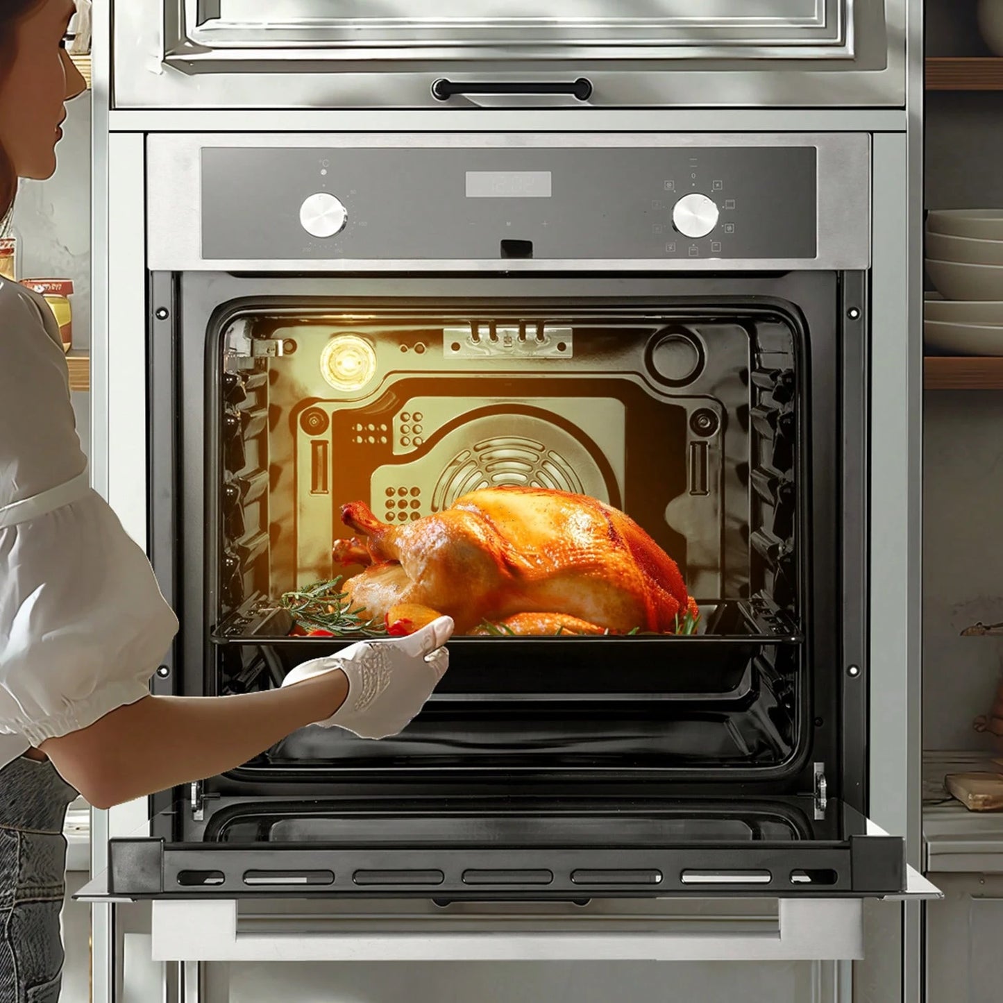Single Wall Oven, 24" Electric Built-In Wall Oven With 9 Cooking Functions, 2.68 Cu.Ft Electric Wall Ovens With Timer, 2800W Electric Oven With Baking Rack And Tray, For Kitchen