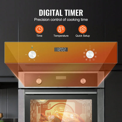 Single Wall Oven, 24" Electric Built-In Wall Oven With 9 Cooking Functions, 2.68 Cu.Ft Electric Wall Ovens With Timer, 2800W Electric Oven With Baking Rack And Tray, For Kitchen