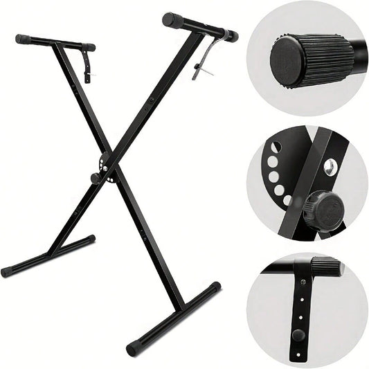 Single-X Style Classic Folding Keyboard & Digital Piano Stand Stage Rocker, Adjustable Width & Height, Durable & Sturdy, Easy To Assemble For Travel/Storage