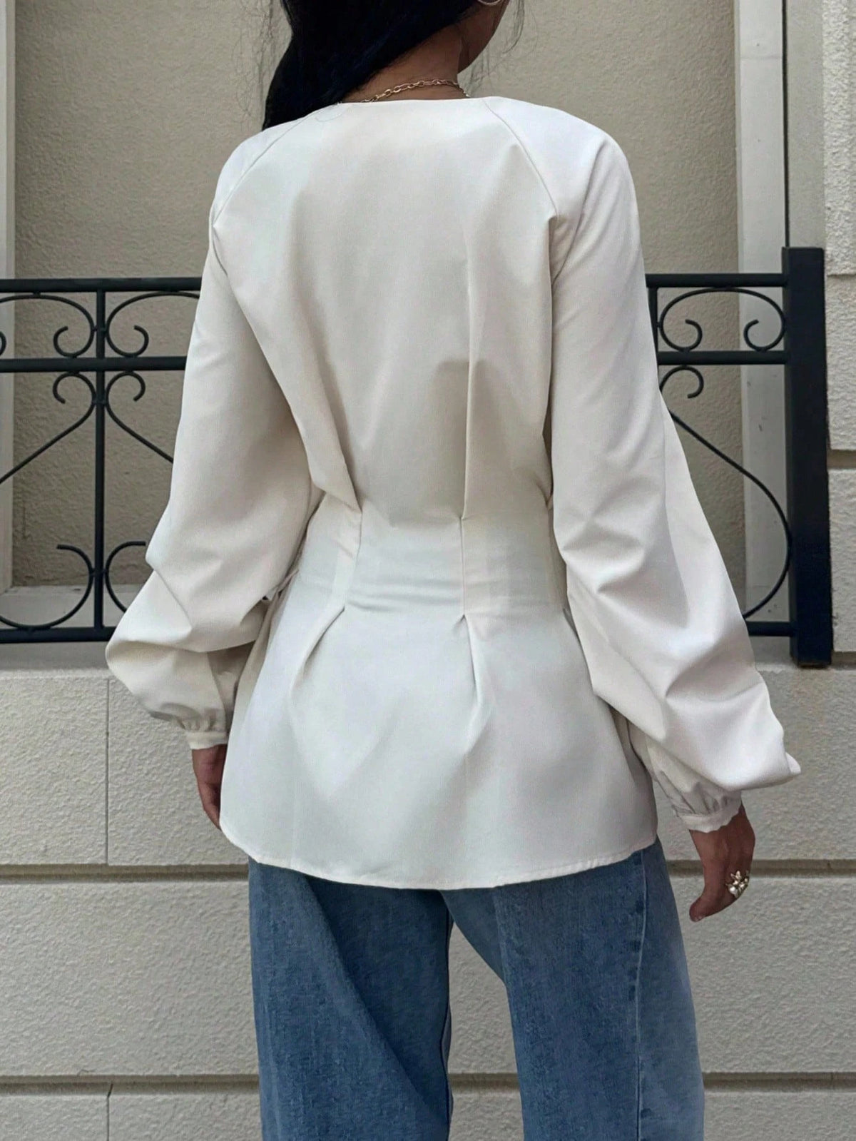 Siren Gaze Elegant Solid Color Waist Cinching Shirt, Autumn New Arrival Winter,Fall,Fall Clothes For Women Casual Spring