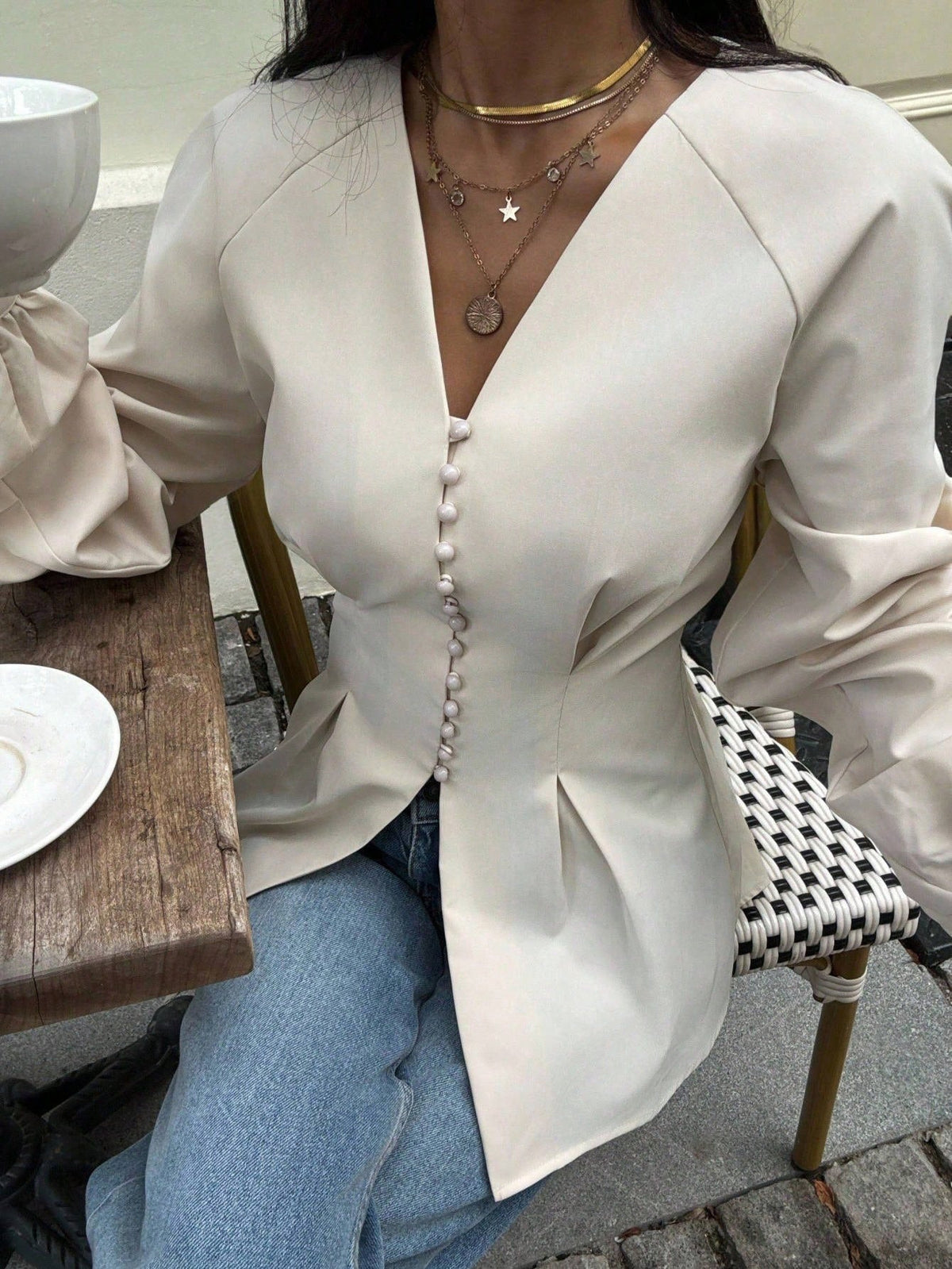 Siren Gaze Elegant Solid Color Waist Cinching Shirt, Autumn New Arrival Winter,Fall,Fall Clothes For Women Casual Spring