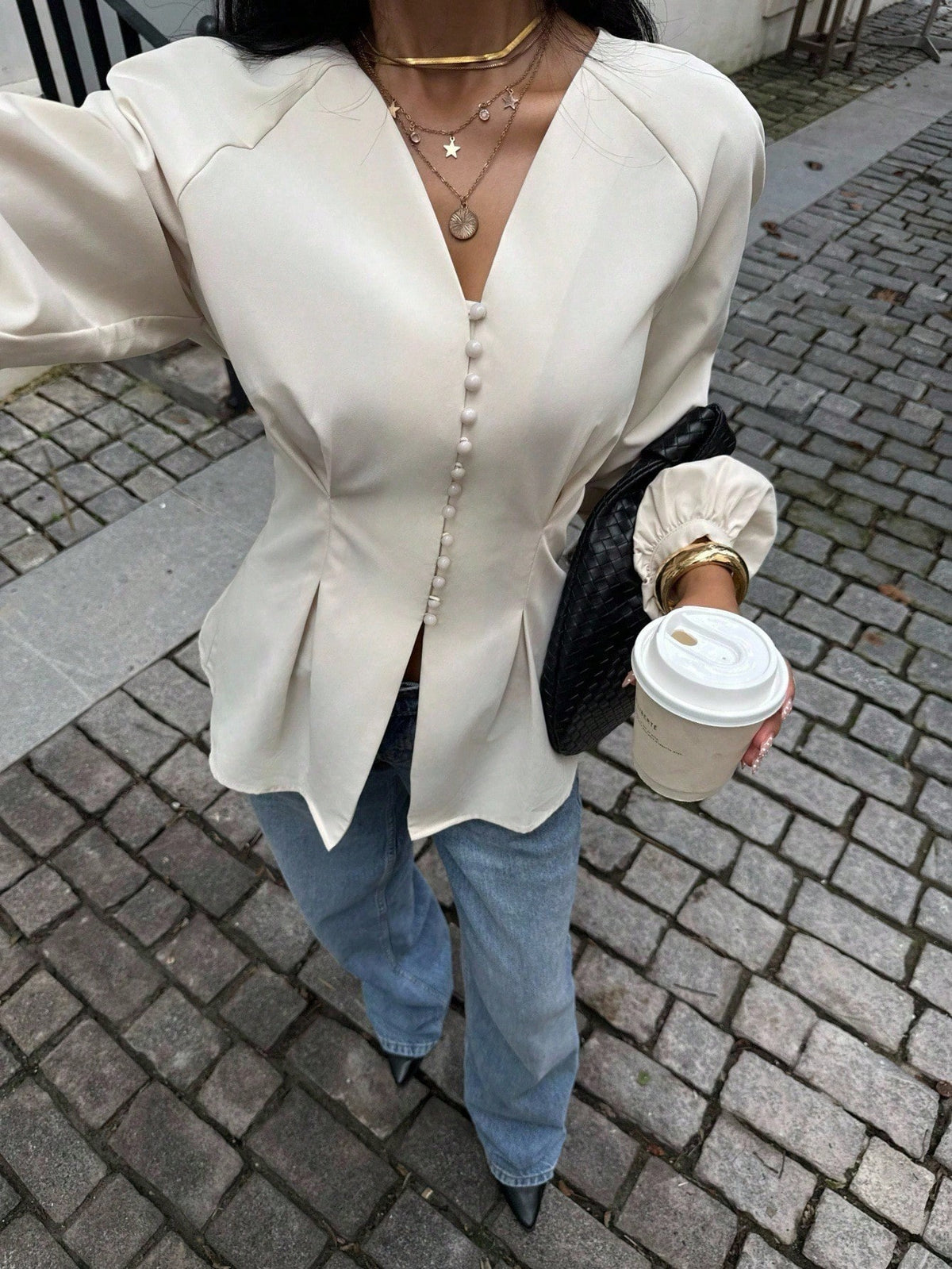 Siren Gaze Elegant Solid Color Waist Cinching Shirt, Autumn New Arrival Winter,Fall,Fall Clothes For Women Casual Spring