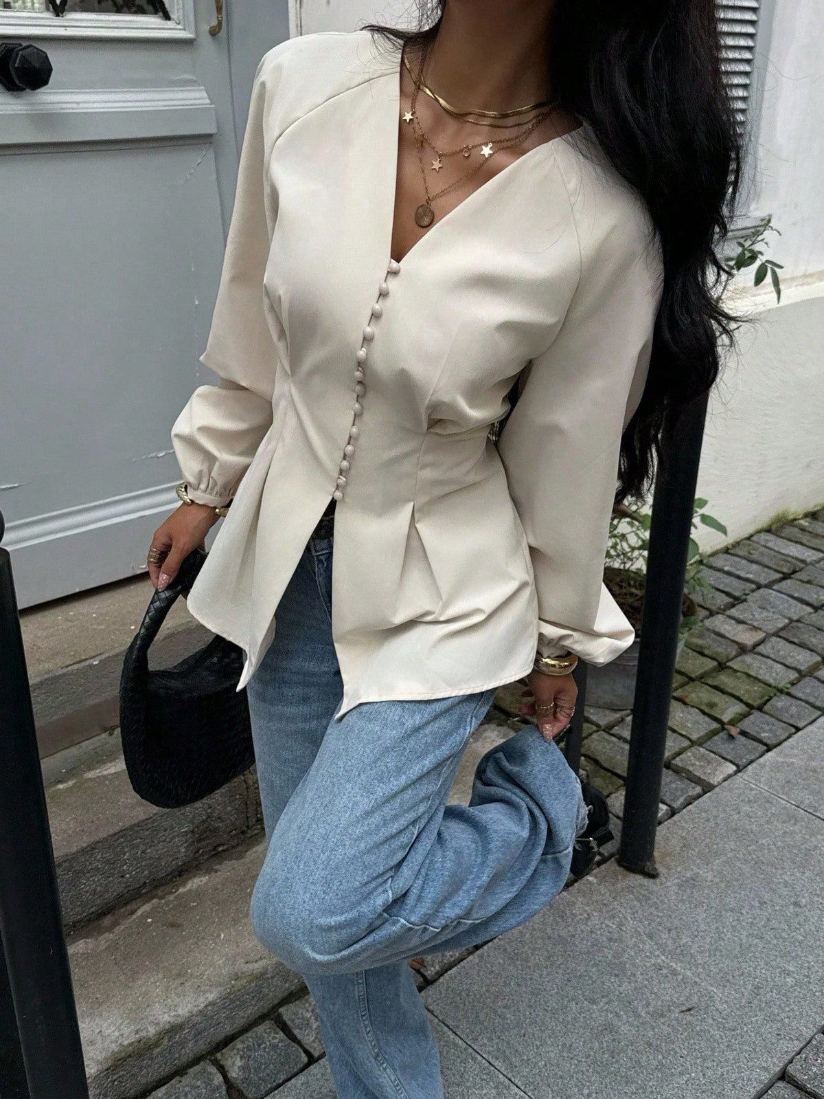 Siren Gaze Elegant Solid Color Waist Cinching Shirt, Autumn New Arrival Winter,Fall,Fall Clothes For Women Casual Spring