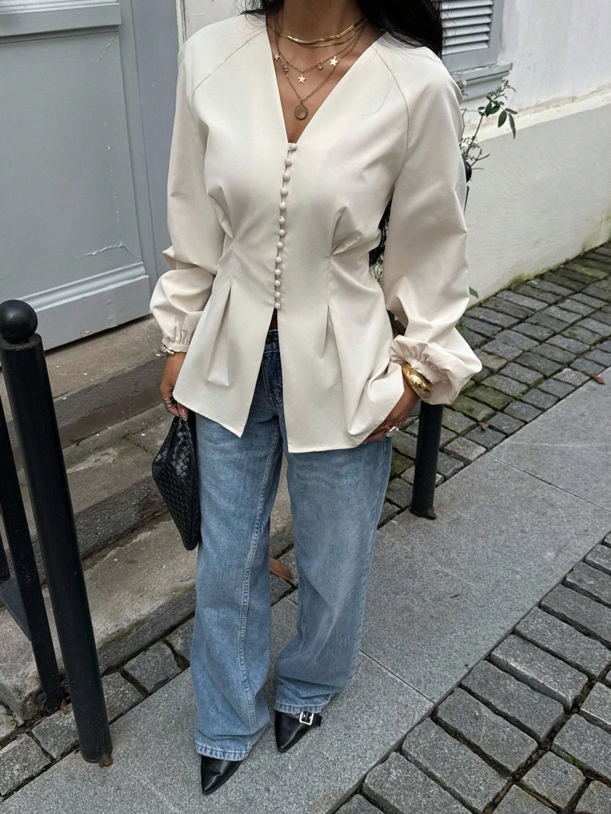 Siren Gaze Elegant Solid Color Waist Cinching Shirt, Autumn New Arrival Winter,Fall,Fall Clothes For Women Casual Spring