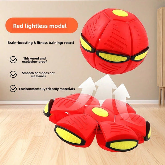 SKYQITIAN LED Light Up Flying Saucer Ball, Stomp Deformation Bounce Ball, Foot Stomp Pop Jump Bouncing Ball, 2-In-1 Deformable Flying Disc Ball Toy With Flashing Lights, Indoor Outdoor Sports Play Toy