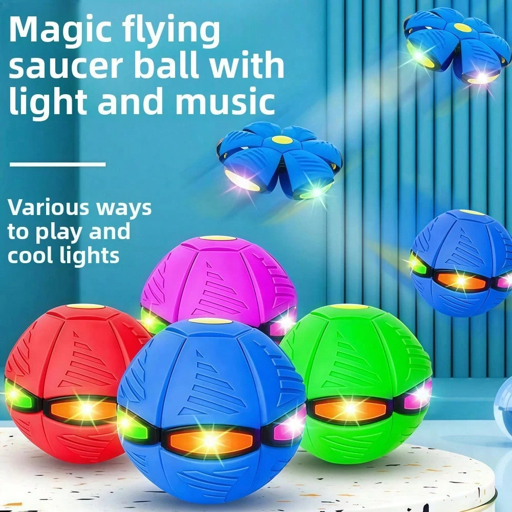 SKYQITIAN LED Light Up Flying Saucer Ball, Stomp Deformation Bounce Ball, Foot Stomp Pop Jump Bouncing Ball, 2-In-1 Deformable Flying Disc Ball Toy With Flashing Lights, Indoor Outdoor Sports Play Toy