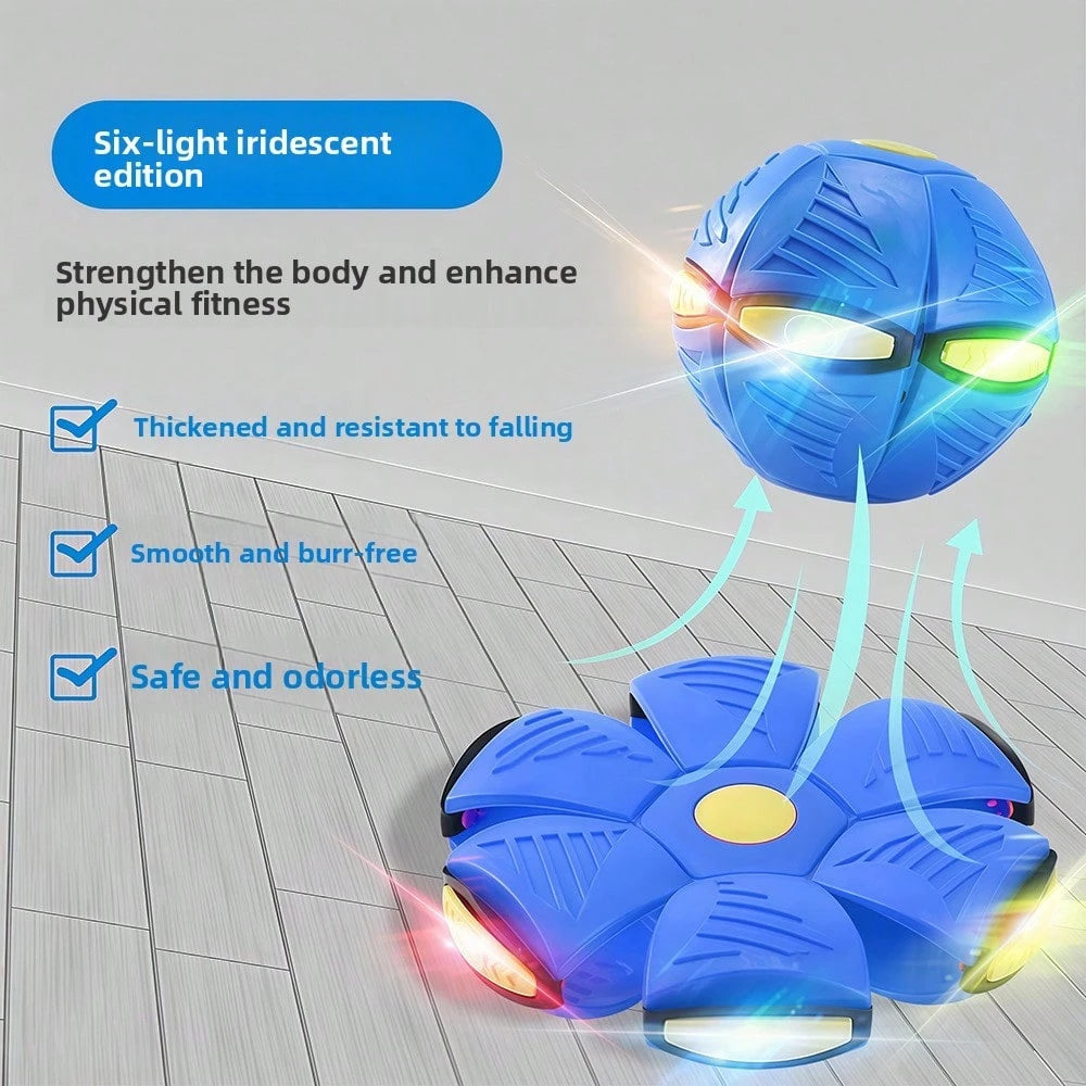 SKYQITIAN LED Light Up Flying Saucer Ball, Stomp Deformation Bounce Ball, Foot Stomp Pop Jump Bouncing Ball, 2-In-1 Deformable Flying Disc Ball Toy With Flashing Lights, Indoor Outdoor Sports Play Toy