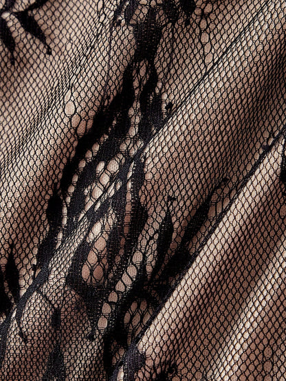 Skyraze Beige Lace Floral Lace Slip Dress, Summer, Seductive, Holiday, Vacation, Sheer Overlay, Scalloped Eyelash Hem, Adjustable Straps, Mini Length Party