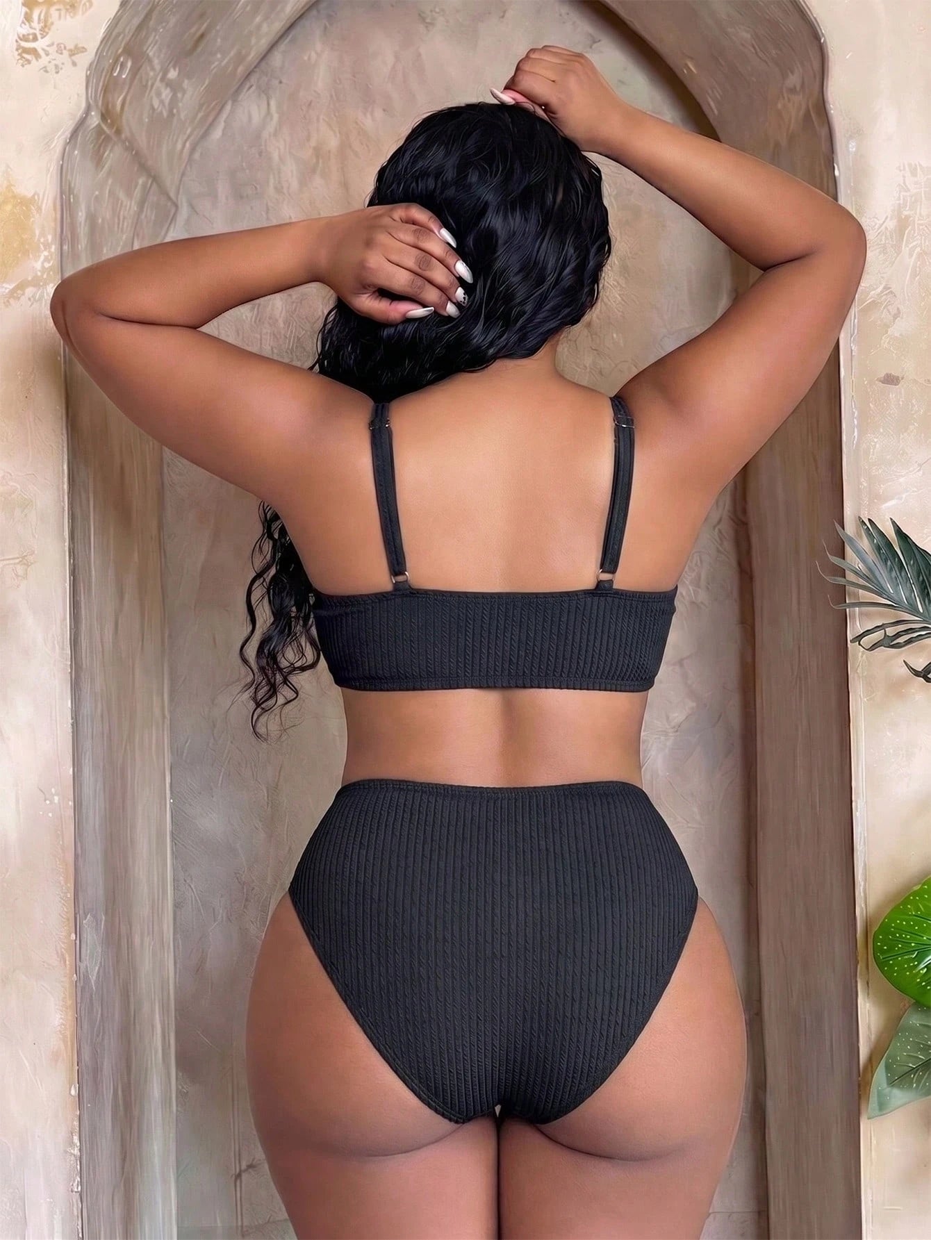 Slaydiva 2026 New Beach Vacation Minimalist Thick Adjustable Shoulder Strap Olive Green 2 Pieces Swimsuit Plus Size Swimwear Set