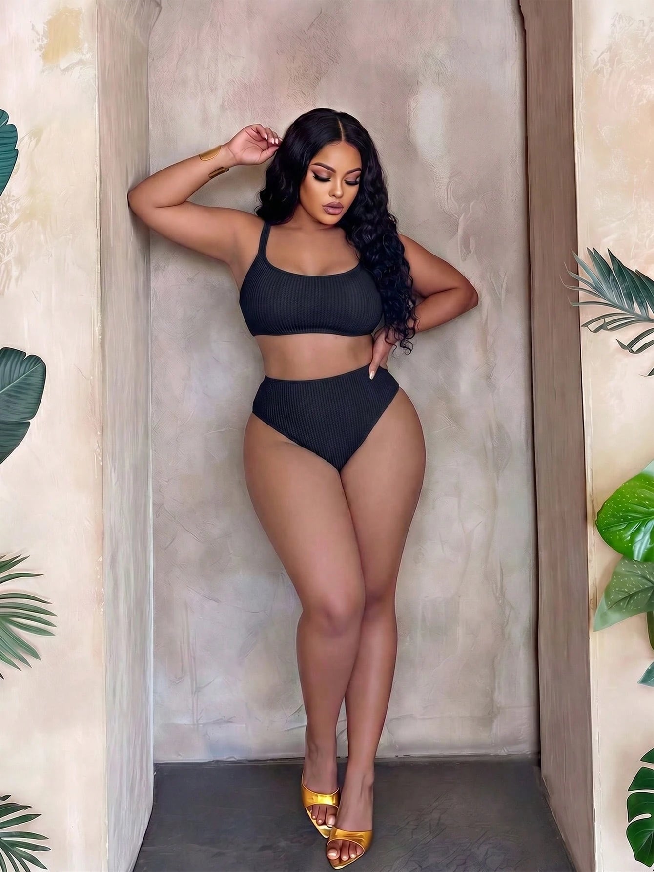 Slaydiva 2026 New Beach Vacation Minimalist Thick Adjustable Shoulder Strap Olive Green 2 Pieces Swimsuit Plus Size Swimwear Set