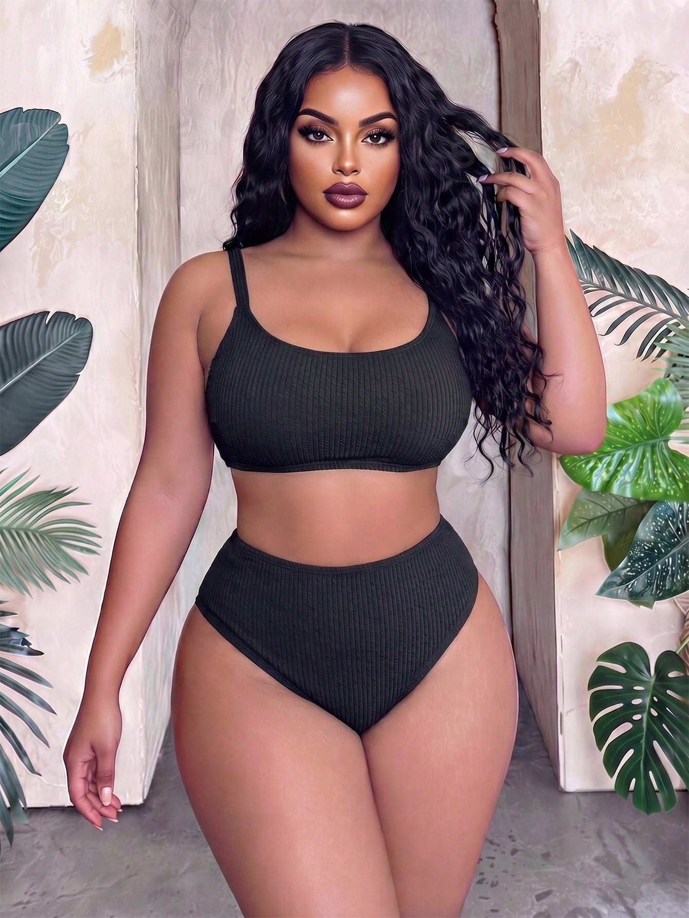 Slaydiva 2026 New Beach Vacation Minimalist Thick Adjustable Shoulder Strap Olive Green 2 Pieces Swimsuit Plus Size Swimwear Set
